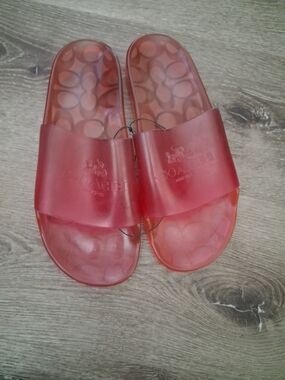 Coach Red Translucent Slide Sandals